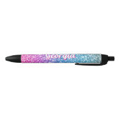 Meisjes Naam op Bright Pink & Blue Glitter Effect Zwarte Inkt Pen (Bodem)