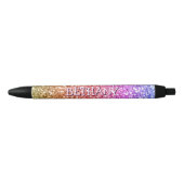 Meisjes Naam op Bright Pink & Gold Glitter Effect Zwarte Inkt Pen (Voorkant)