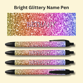 Meisjes Naam op Bright Pink & Gold Glitter Effect Zwarte Inkt Pen