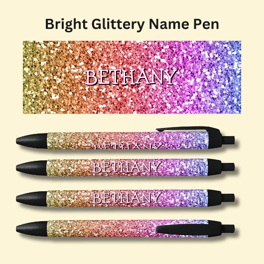Meisjes Naam op Bright Pink & Gold Glitter Effect Zwarte Inkt Pen