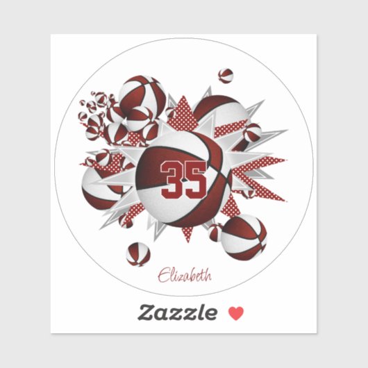 Meisjes naam op Maroon basketballen sterren Sticker (Vel)