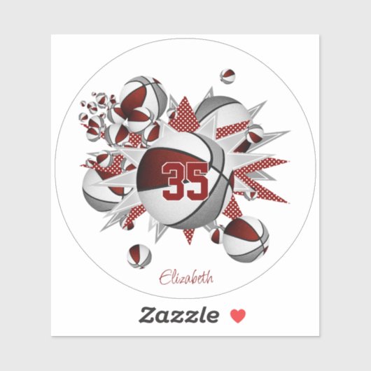 Meisjes Naam op Maroon Grijze basketballen Sterren Sticker (Vel)