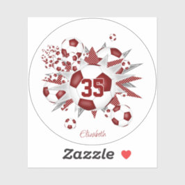 Meisjes naam op maroon wit voetbal blowout sticker
