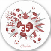 Meisjes naam op maroon wit voetbal blowout sticker (Voorkant)