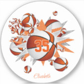 Meisjes naam op oranje witte basketballen sterren sticker (Voorkant)