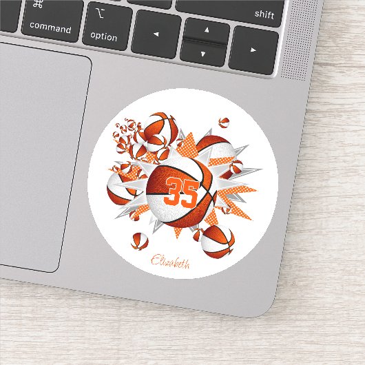 Meisjes naam op oranje witte basketballen sterren sticker (Detail)