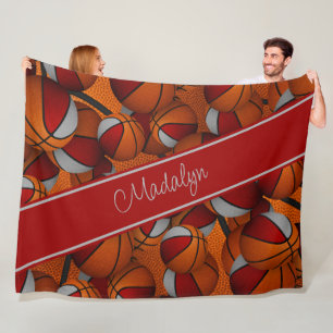 Meisjes naam op rood grijs basketbal team kleuren fleece deken