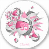 Meisjes naam op roze grijs basketballen sterren sticker (Voorkant)