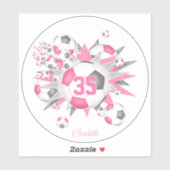 Meisjes naam op roze grijs voetbal blowout sticker (Vel)