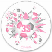 Meisjes naam op roze grijs voetbal blowout sticker (Voorkant)