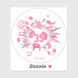 Meisjes naam op roze wit voetbal blowout sticker