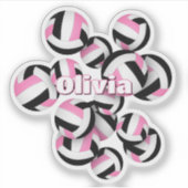 Meisjes naam op roze zwarte volleyballen sticker (Voorkant)