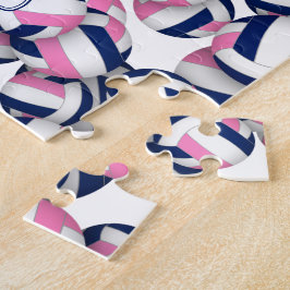 Meisjes naam roze blauw volleyballen patroon legpuzzel