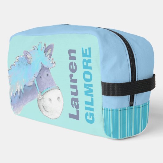 Meisjes naam schattig pony waterverf blauw aqua toilettasje (Linkerhoek)