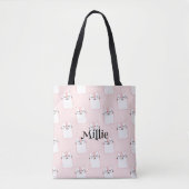 Meisjes Naam Schattige Kat Roze Patroon School Tote Bag (Voorkant)