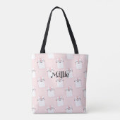Meisjes Naam Schattige Kat Roze Patroon School Tote Bag (Achterkant)
