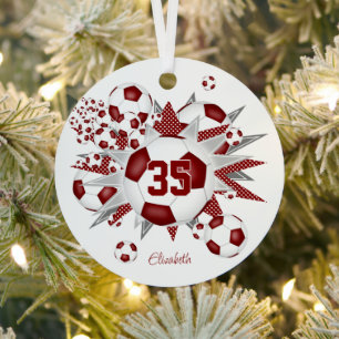 meisjes naam voetbal blowout maroon metalen ornament