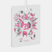 Meisjes naam voetbal blowout roze grijs metalen ornament (Voorkant Rechts)