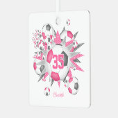 Meisjes naam voetbal blowout roze grijs metalen ornament (Voorkant links)
