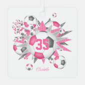 Meisjes naam voetbal blowout roze grijs metalen ornament (Achterkant)