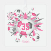 Meisjes naam voetbal blowout roze grijs metalen ornament (Voorkant)