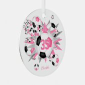 meisjes naam voetbal blowout roze zwart metalen ornament (Voorkant Rechts)