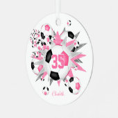 meisjes naam voetbal blowout roze zwart metalen ornament (Voorkant links)