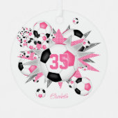 meisjes naam voetbal blowout roze zwart metalen ornament (Voorkant)