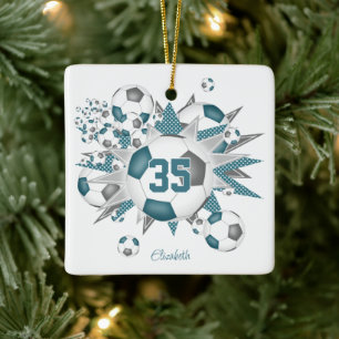 meisjes naam voetballen sterren blauwgroen grijs keramisch ornament
