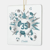 meisjes naam voetballen sterren blauwgroen grijs keramisch ornament (Links)