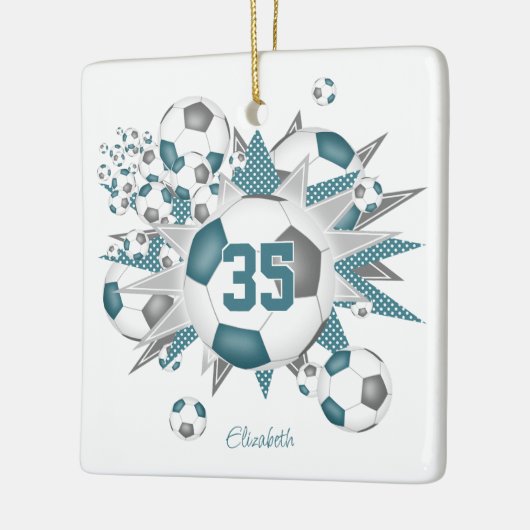 meisjes naam voetballen sterren blauwgroen grijs keramisch ornament (Links)