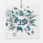 meisjes naam voetballen sterren blauwgroen grijs keramisch ornament (Achterkant)