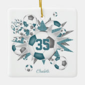 meisjes naam voetballen sterren blauwgroen grijs keramisch ornament (Voorkant)