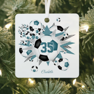 meisjes naam voetballen sterren blauwgroen zwart metalen ornament
