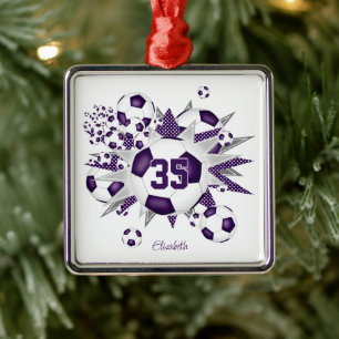 Meisjes naam voetballen sterren paarse metalen ornament