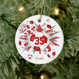 Meisjes naam voetballen sterren rood keramisch ornament