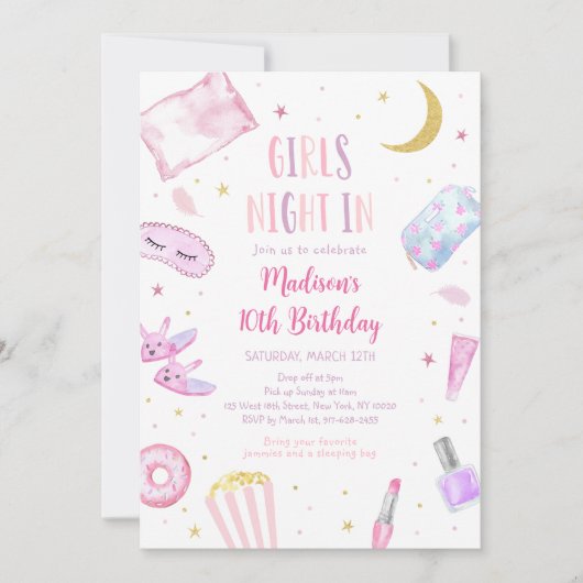 Meisjes Nacht in Slumber Party Roze Tween Verjaard Kaart (Voorkant)