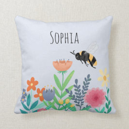 Meisjes Natuur Schattigee Whimsical Bee en Bloemen Kussen