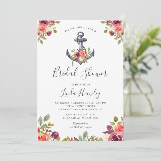 Meisjes Nautical Anchor Floral Vrijgezellenfeest Kaart (Staand voorkant)