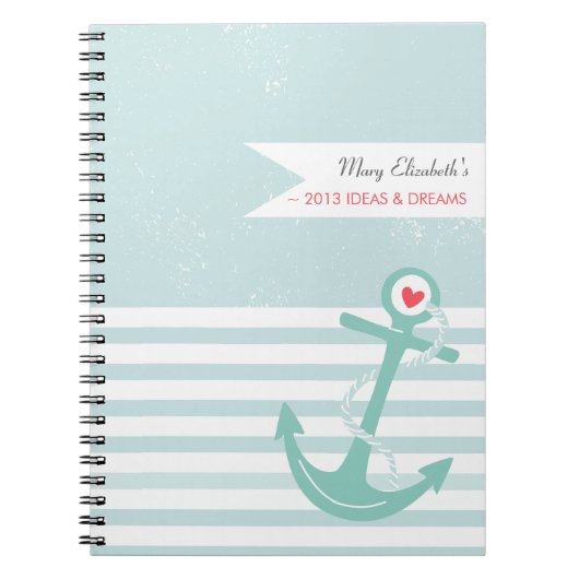 Meisjes Nautical Anchor gepersonaliseerd Notitieboek (Voorkant)