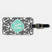 Meisjes Nautical Anchors Charcoal Aqua Personalize Bagagelabel (Voorkant horizontaal)