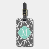 Meisjes Nautical Anchors Charcoal Aqua Personalize Bagagelabel (Voorkant verticaal)
