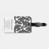 Meisjes Nautical Anchors Charcoal Aqua Personalize Bagagelabel (Achterkant horizontaal)