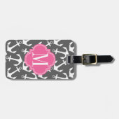 Meisjes Nautical Anchors Charcoal Pink gepersonali Bagagelabel (Voorkant horizontaal)
