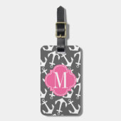 Meisjes Nautical Anchors Charcoal Pink gepersonali Bagagelabel (Voorkant verticaal)