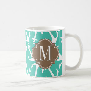 Meisjes Nautical Anchors Turquoise brown personali Koffiemok