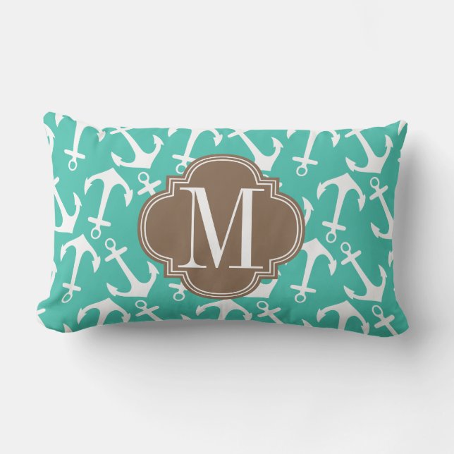 Meisjes Nautical Anchors Turquoise brown personali Kussen (Voorkant)