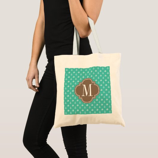 Meisjes Nautical Anchors Turquoise brown personali Tote Bag (Voorkant (product))
