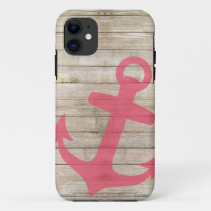 Meisjes Nautical Pink Anchor and Wood Kijk iPhone 11 Hoesje