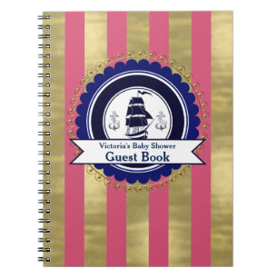 Meisjes Nautical Pink Blue Baby shower Guest Book Notitieboek